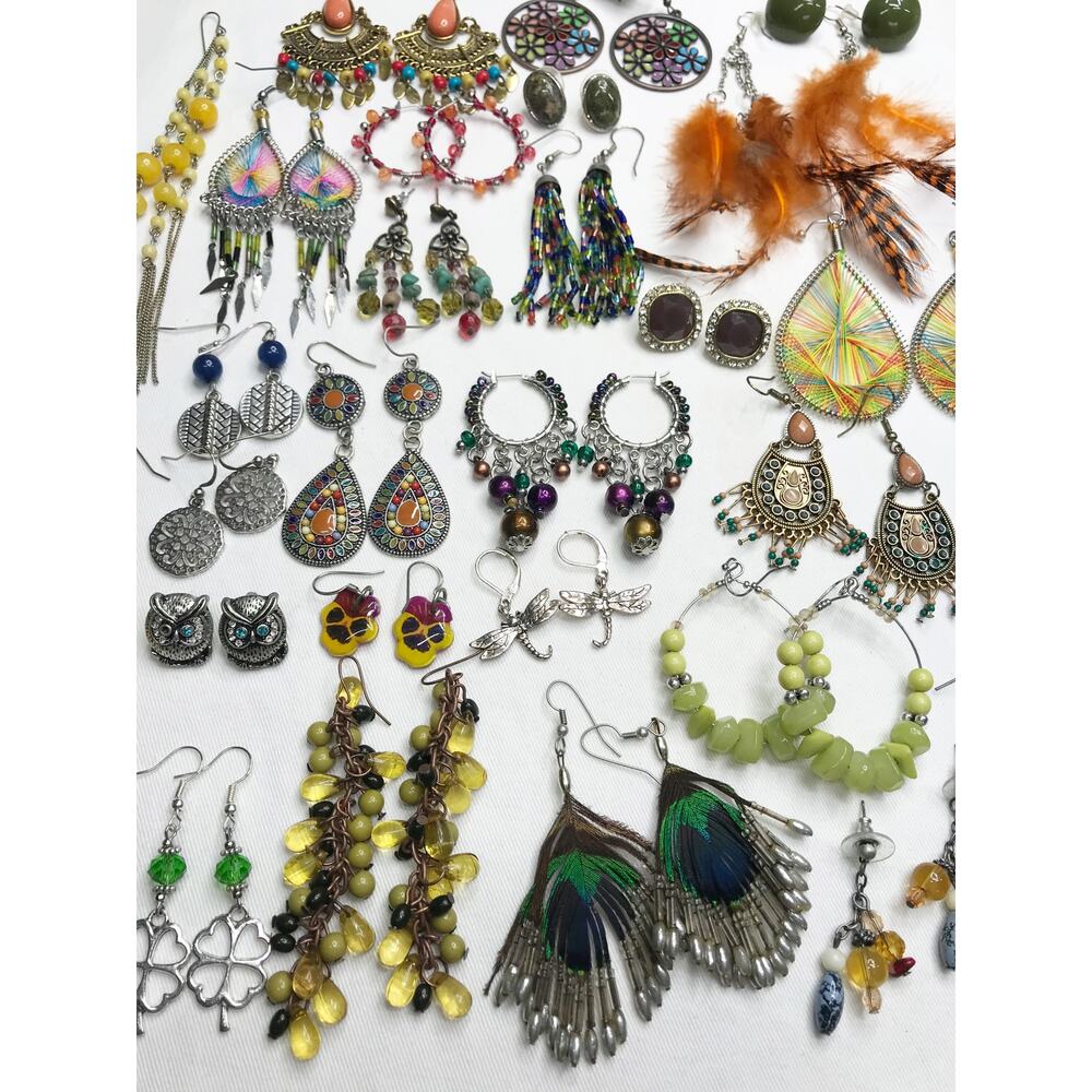 1.36lb Boho Festival Bronze Estate Mix Jewelry Necklace Earring Lot Bundle VTG - Picture 13 of 16